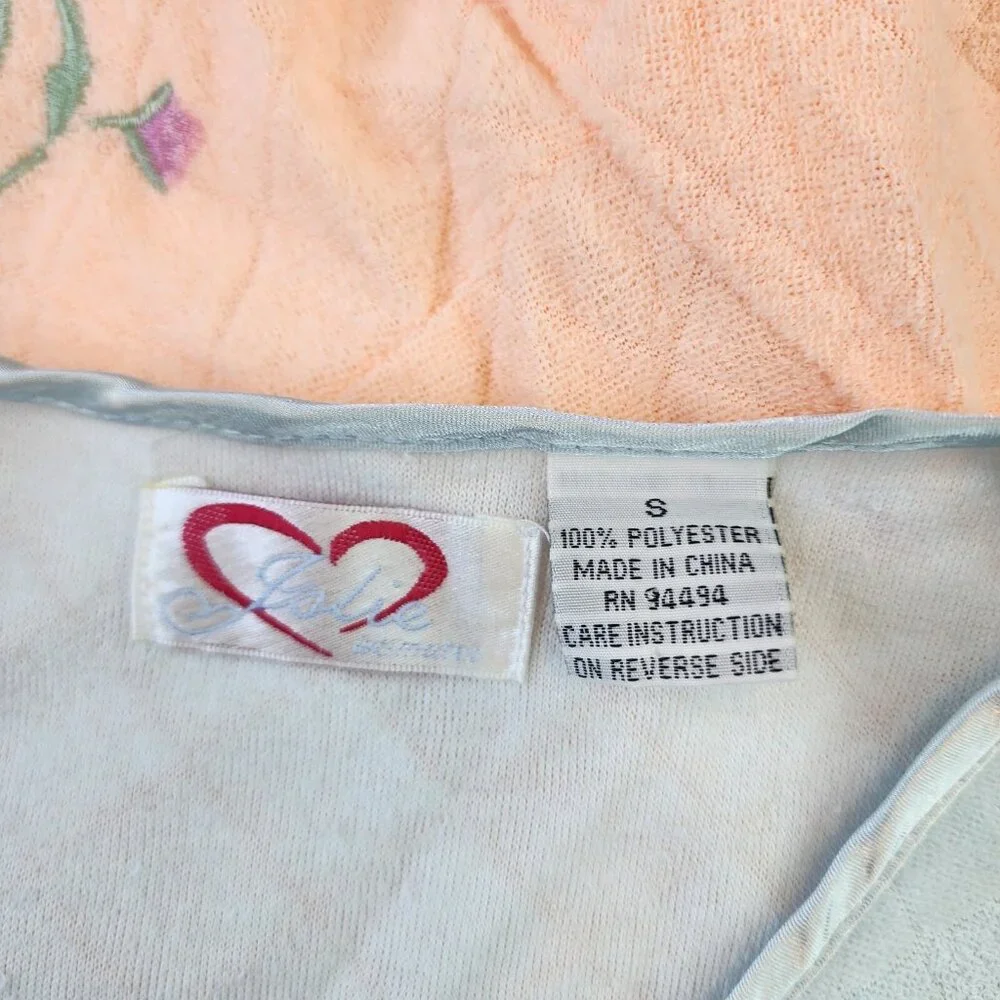 VTG House Coat S Pastel Blue Pink Floral 2pc Snap Button Grandmacore Cottagecore - Picture 5 of 12